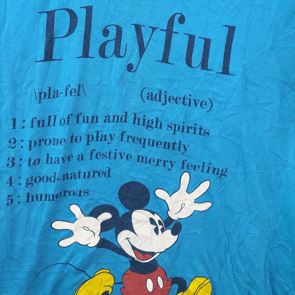 Women’s Blue Mickey Mouse Playful T Shirt Small 3/5 Tee -H8